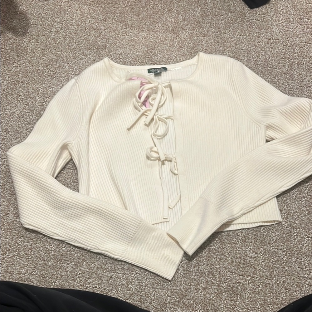 Cream Lace-Up Ribbed Top